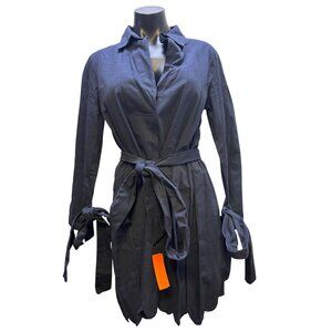 NWT Victoria Dunn Blue Scalloped Hem Dress With Belt S